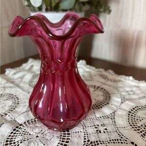 Fenton Cranberry Dot Flute Vase